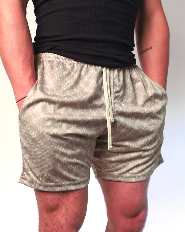 Tan Monogram Shorts